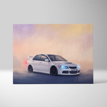 Mitsubishi Lancer Evolution Inspired Car Wall Art - Rally Racing Vehicle Canvas Painting