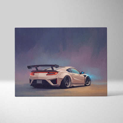 A beige honda nsx supercar with rear spoiler and glowing taillights in acura nsx inspired jdm custom canvas art