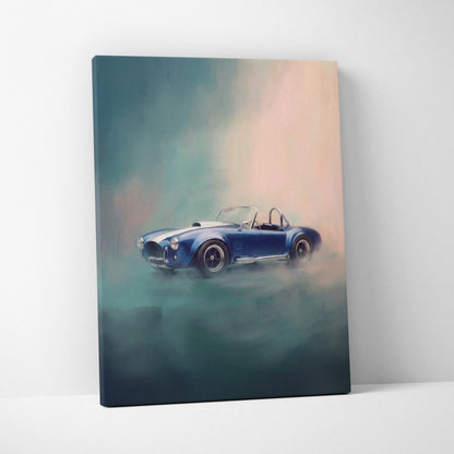Blue classic convertible car painting on canvas inspired by shelby cobra american roadster wall art