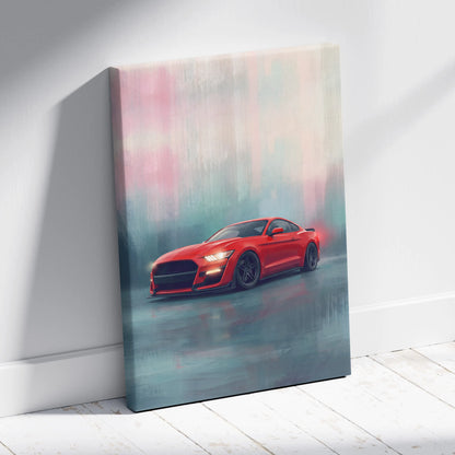 Ford Mustang Inspired Canvas Art, Modern Performance Tuner Wall Painting for Garage Decor