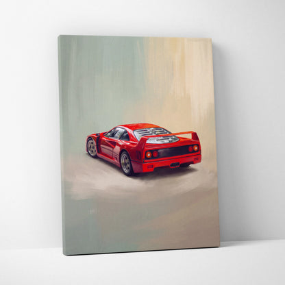Ferrari F40 Inspired Canvas Art, Retro Supercar Wall Art Decor for Garage