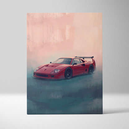 Ferrari F40 Inspired Canvas Art, Retro Supercar Wall Art Decor for Garage