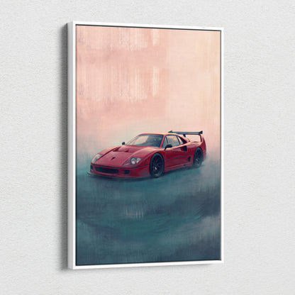 Ferrari F40 Inspired Canvas Art, Retro Supercar Wall Art Decor for Garage