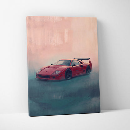 Ferrari F40 Inspired Canvas Art, Retro Supercar Wall Art Decor for Garage
