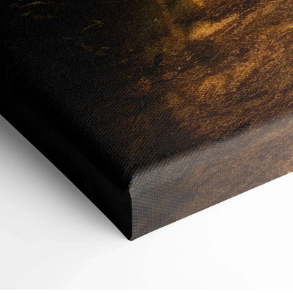 Dark forest sunset canvas wall art with rich brown and black tones, vertical decor print.