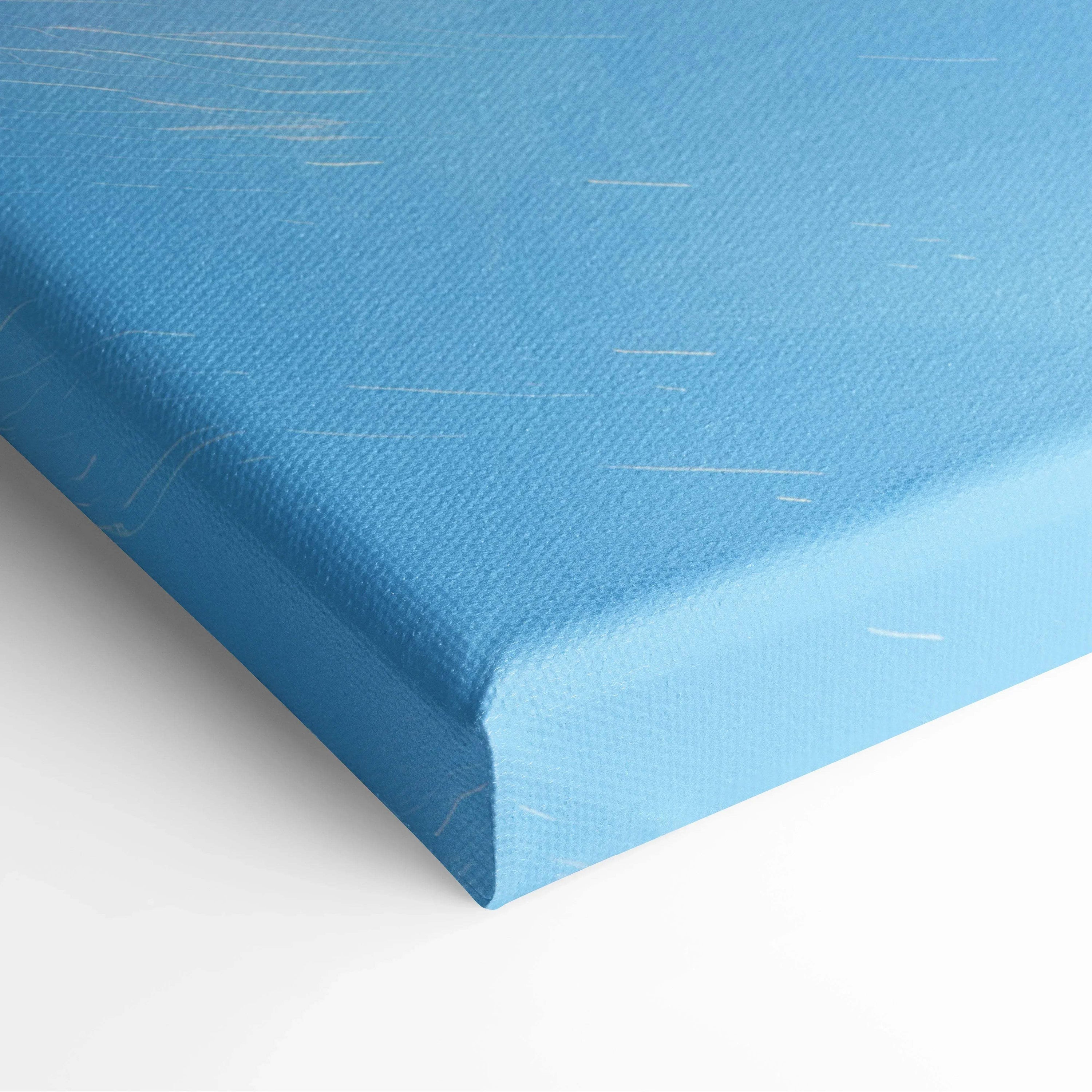 Blue textured abstract digital art on stretched canvas wall art print corner detail.