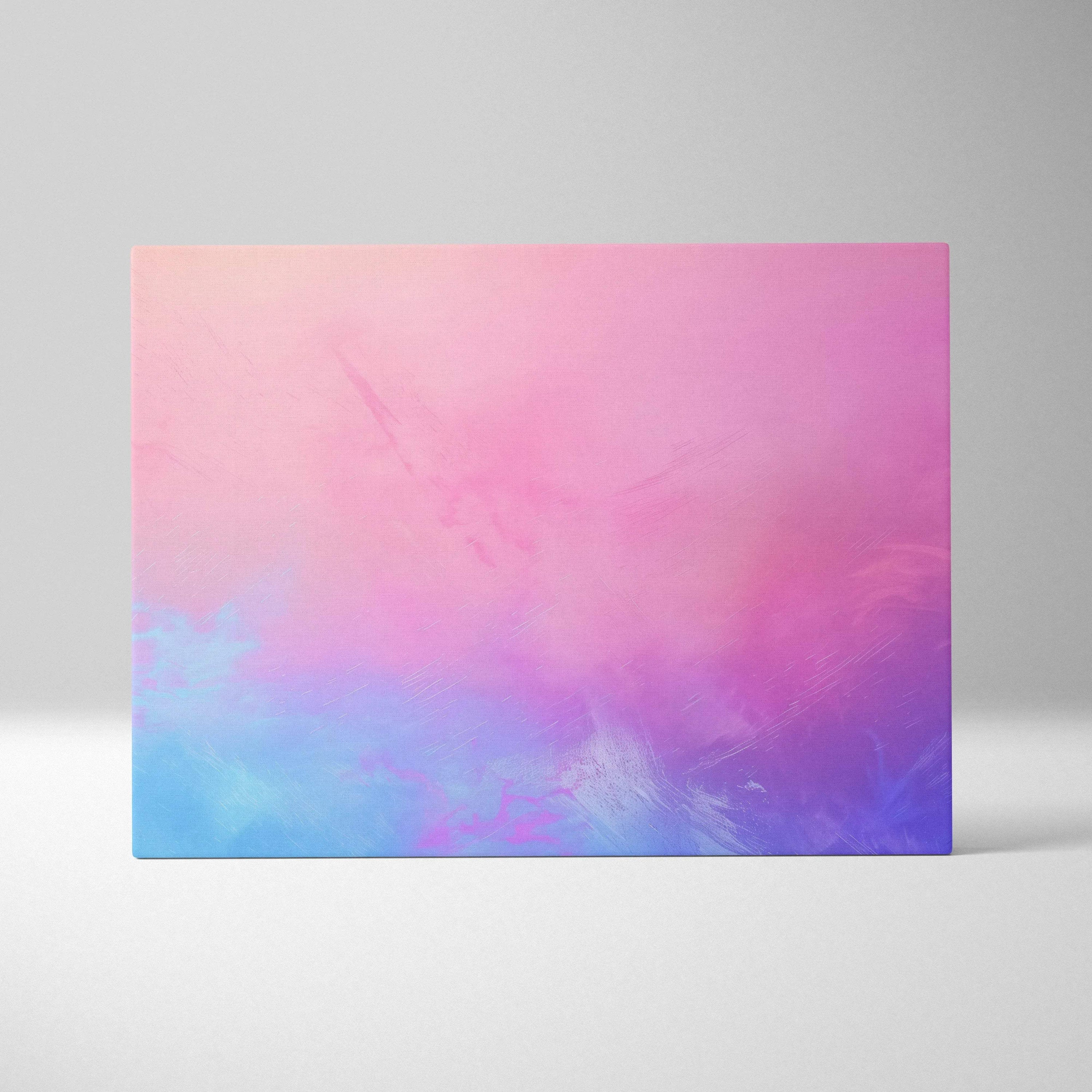 Abstract pink and blue gradient digital canvas art with soft cloud-like textures, modern wall art canvas print.