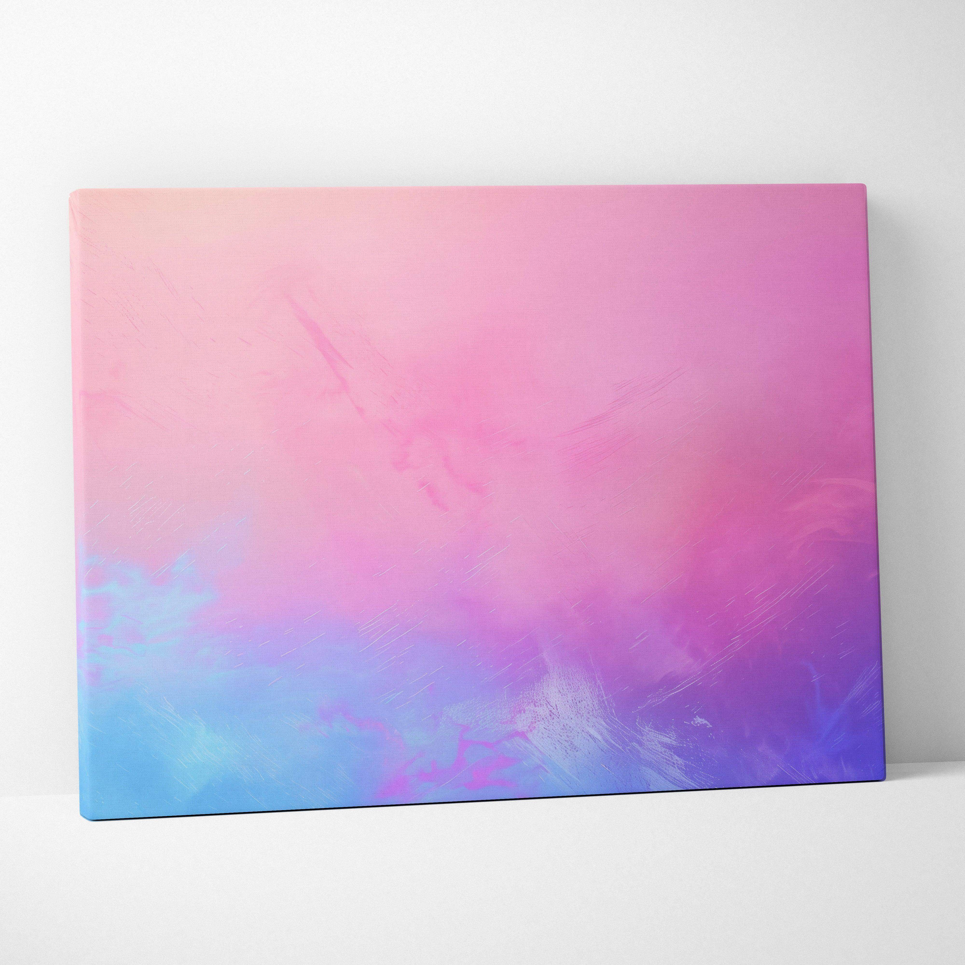 A rectangular pastel gradient abstract canvas wall art with pink purple and blue brushstroke textures for modern decor