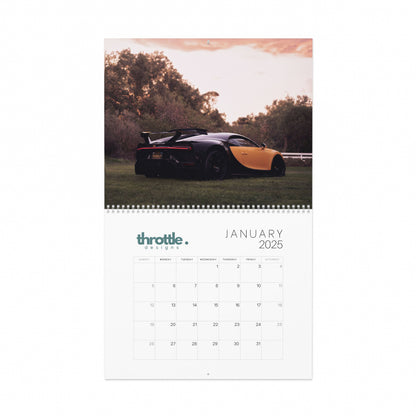 2025 Supercar Calendar January Page that has a Bugatti Chiron on it