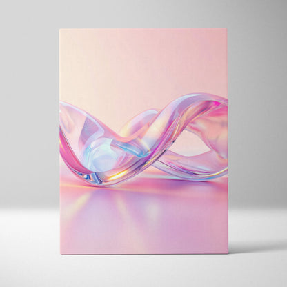 Vibrant abstract digital art on canvas featuring intertwined translucent ribbons in pastel pink and purple tones, modern.