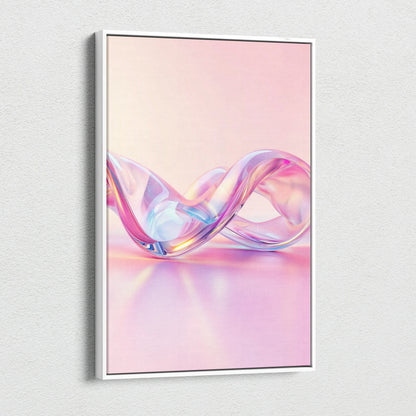 Vertical abstract digital art on canvas with pink and purple translucent wave design, wall art.