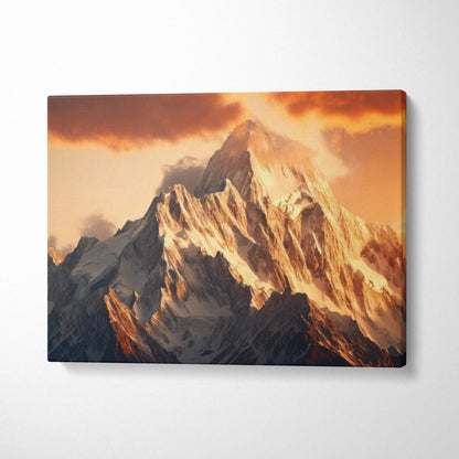 Canvas wall art of majestic snow-capped mountain at golden hour sunset