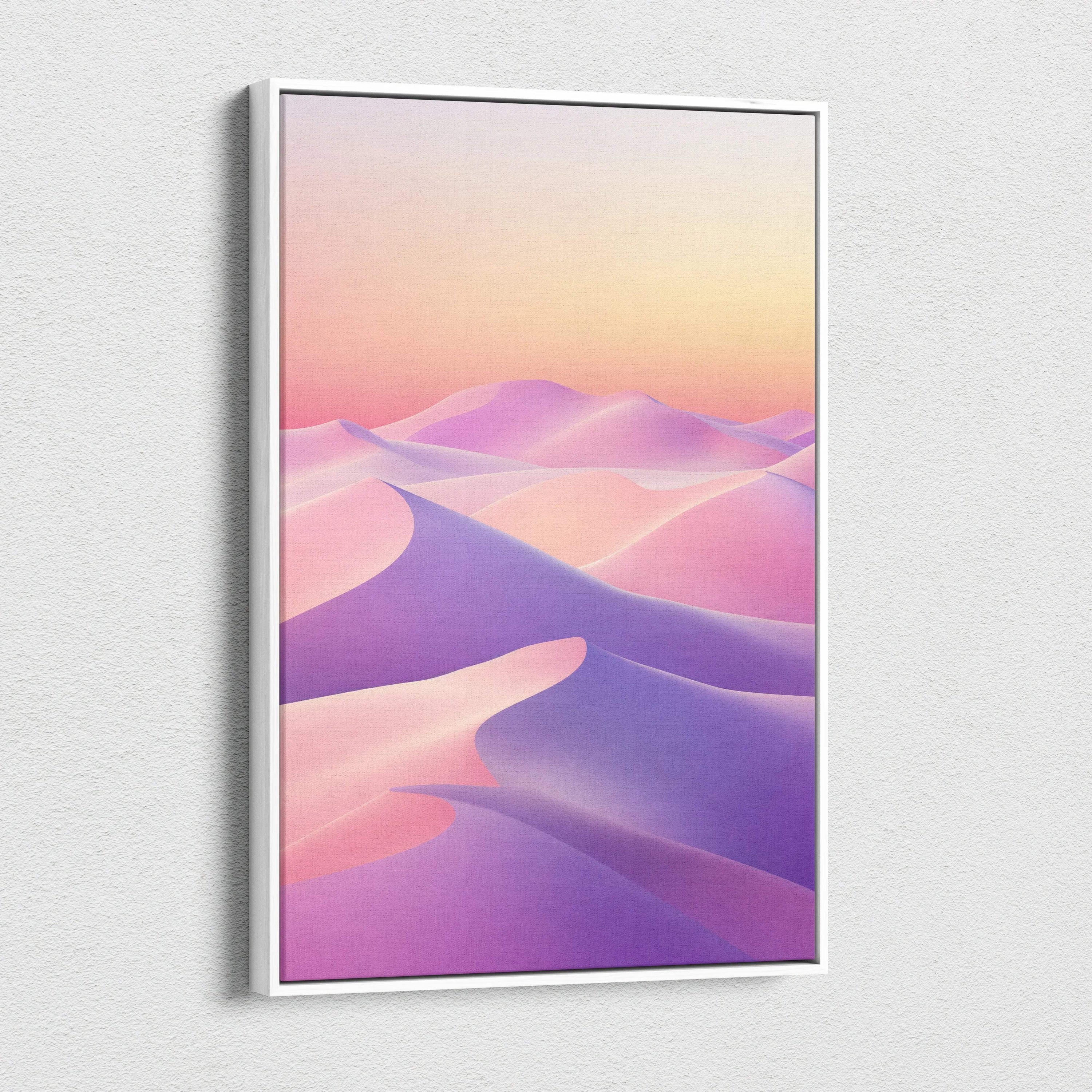 Minimalist colorful dunes wall art canvas print with soft pink and purple tones for modern decor.