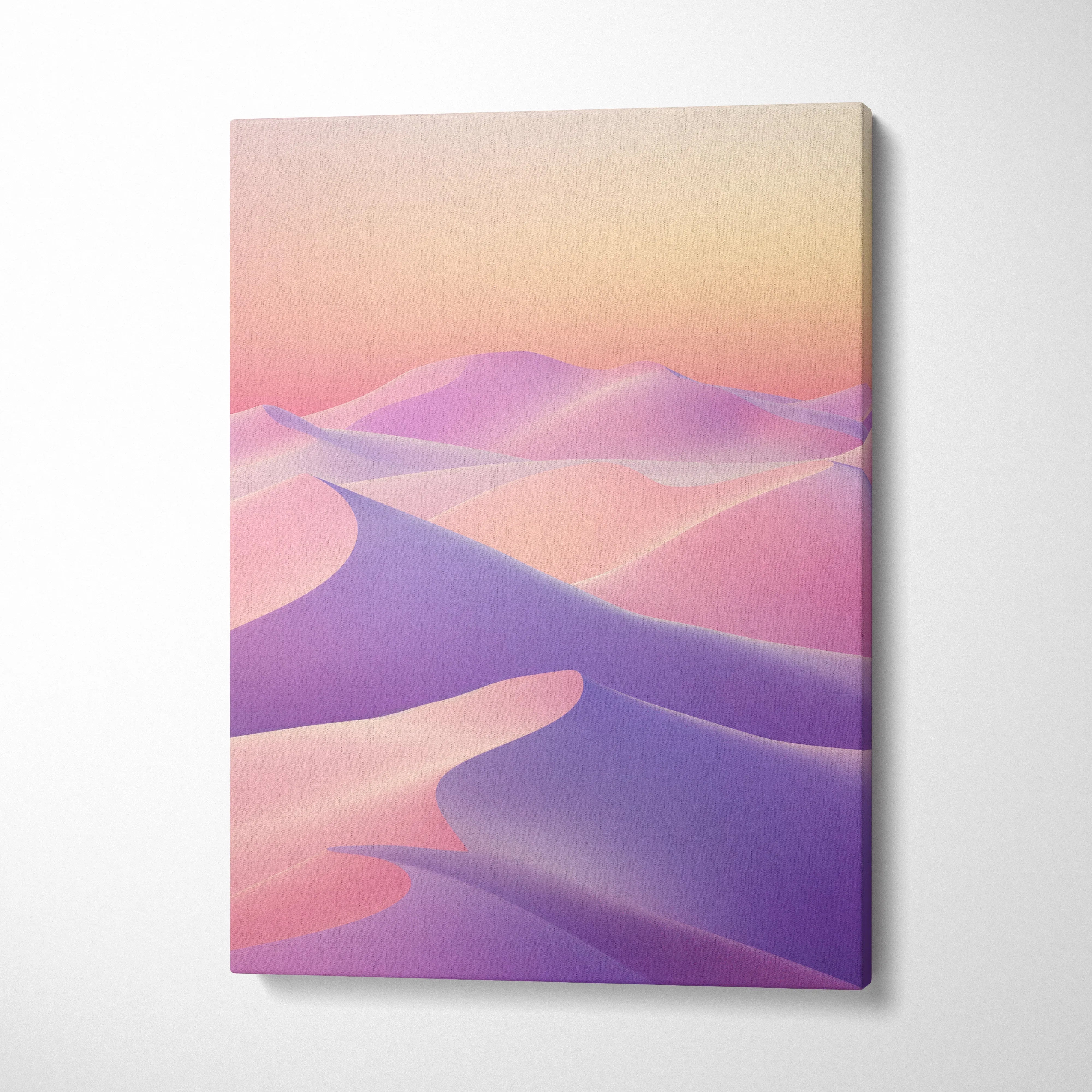 Minimalist colorful dunes canvas wall art with soft pink and purple gradient decor.