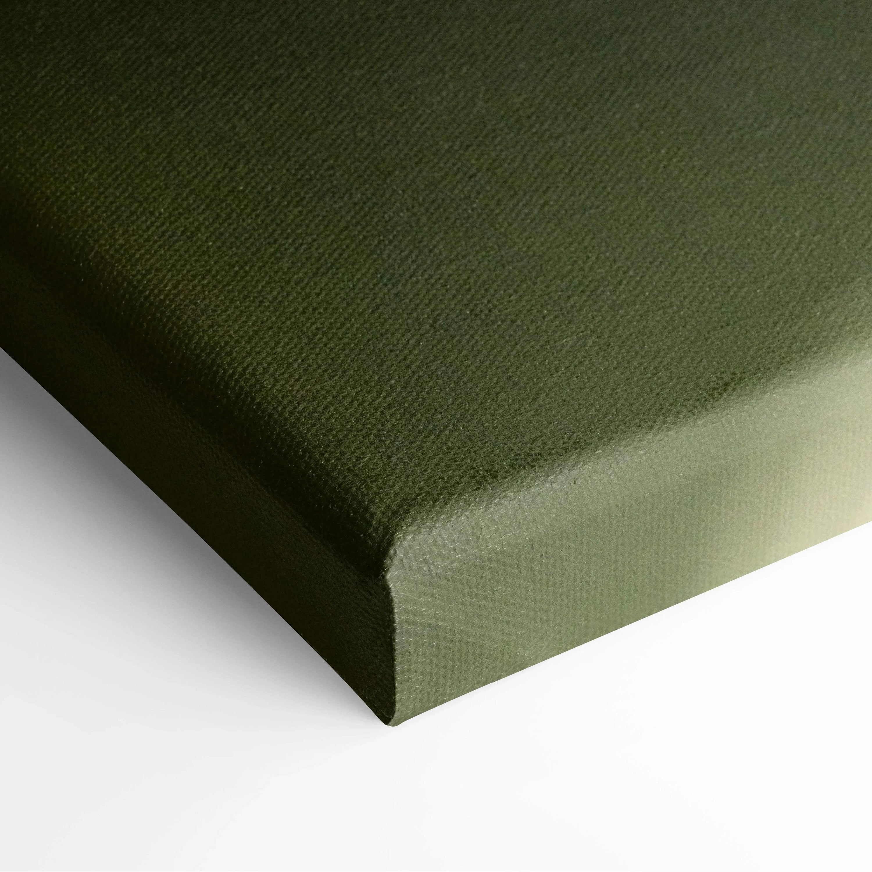 Olive green wrapped canvas corner with textured fabric surface for wall art decor.