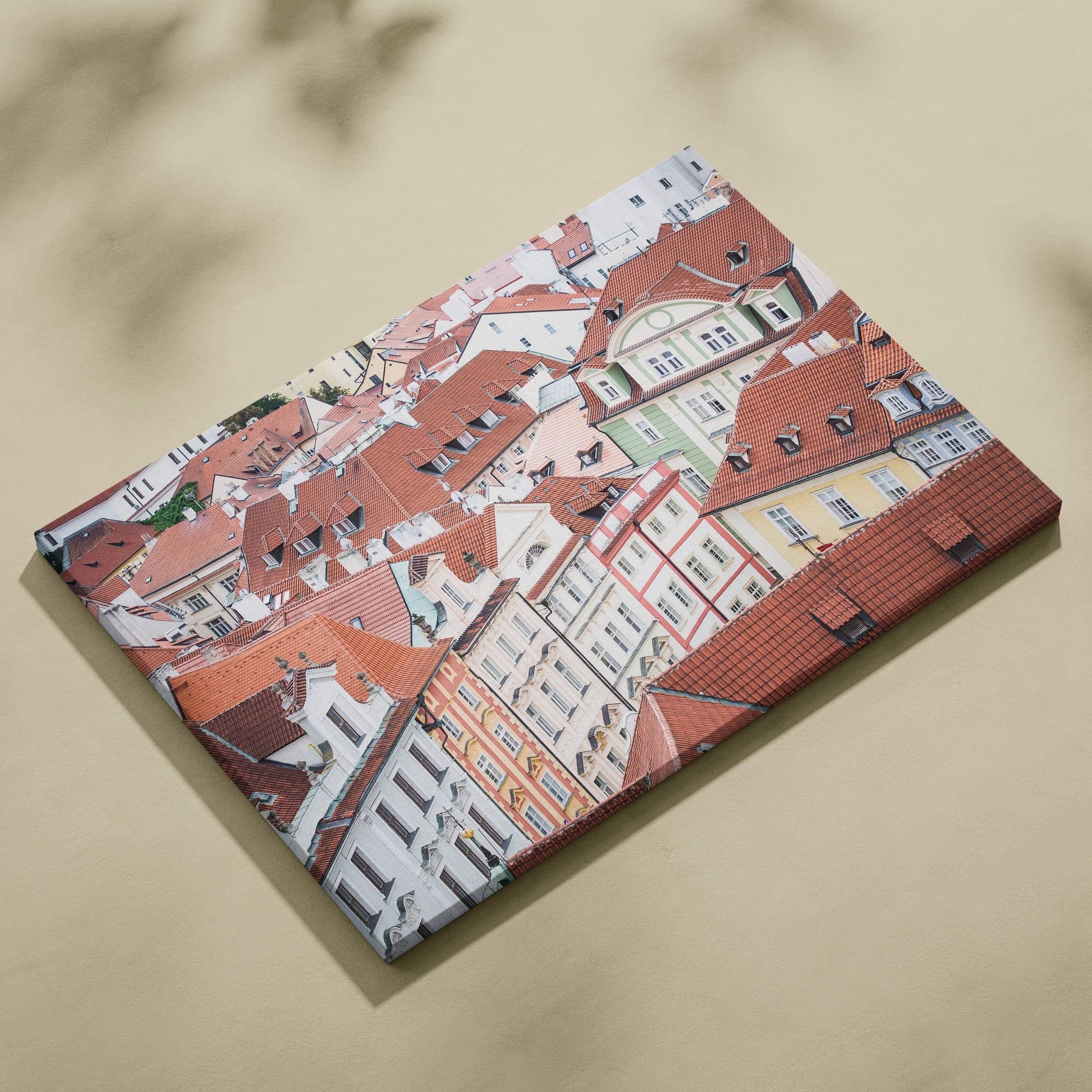 Canvas wall art featuring detailed aerial view of red-roofed European buildings for stunning architectural decor.