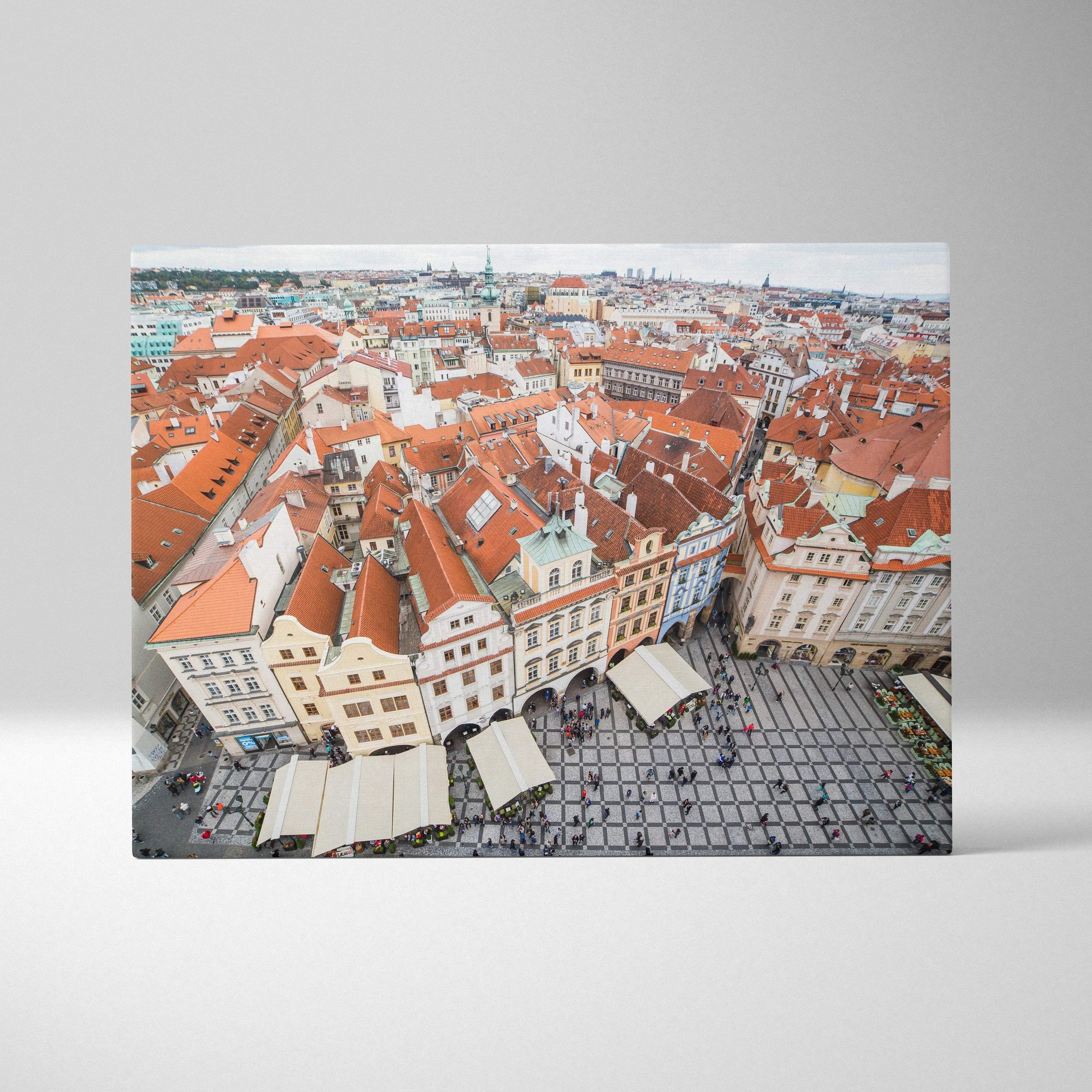 Canvas wall art print of red-roofed European buildings in a detailed cityscape view.