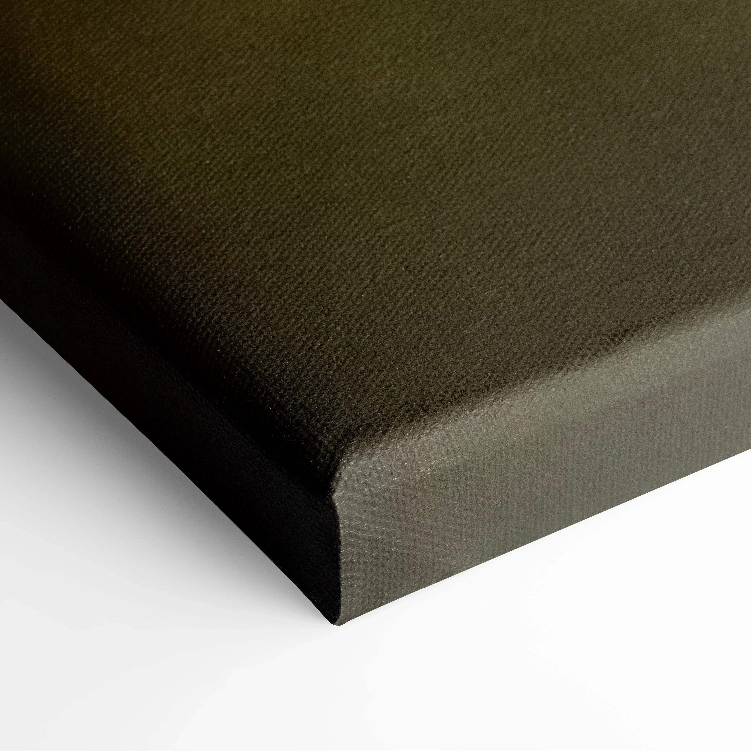 Close-up of wrapped canvas with smooth olive green textured fabric and clean edge, suitable for wall art decor.