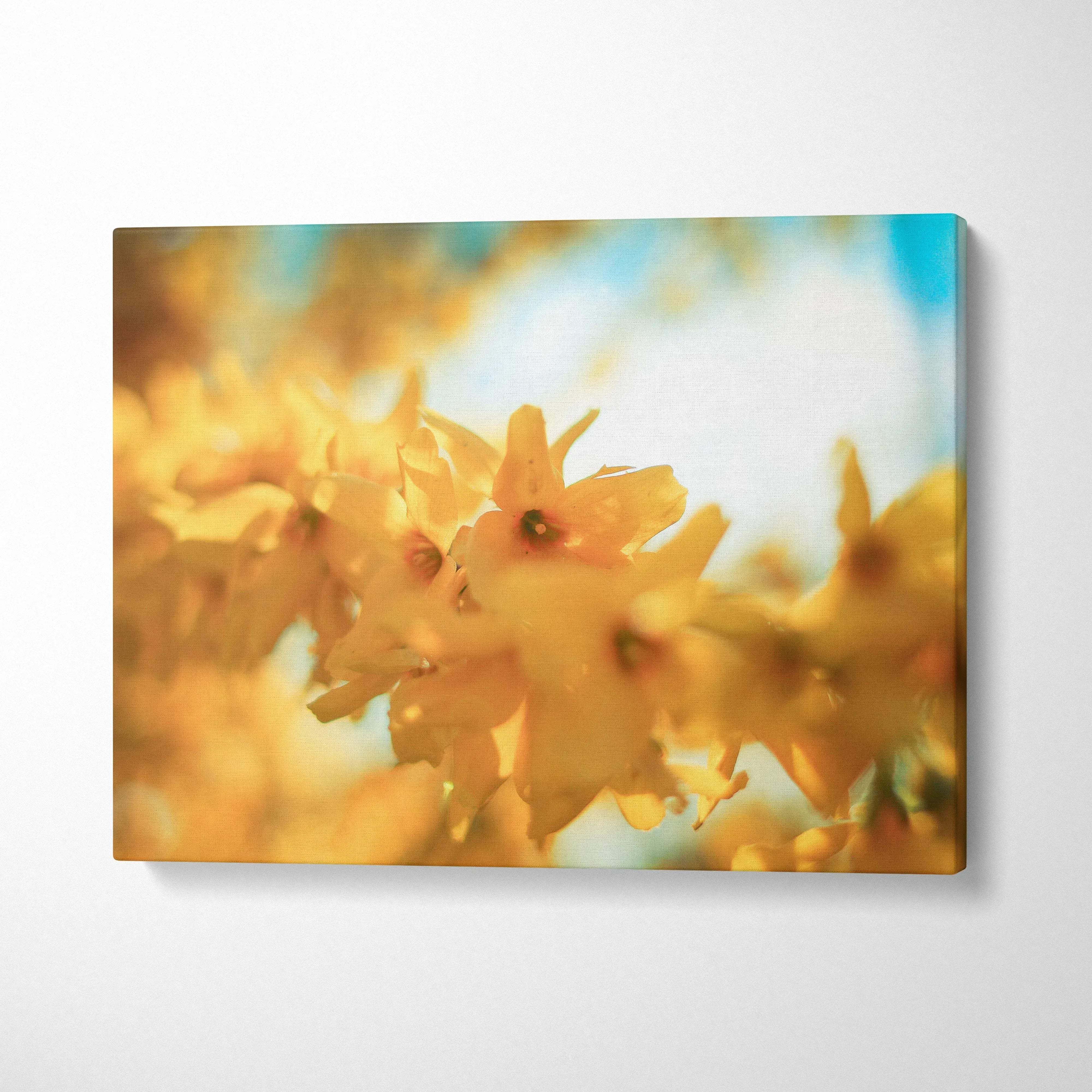 Yellow floral close-up on high-resolution canvas wall art for home decor.