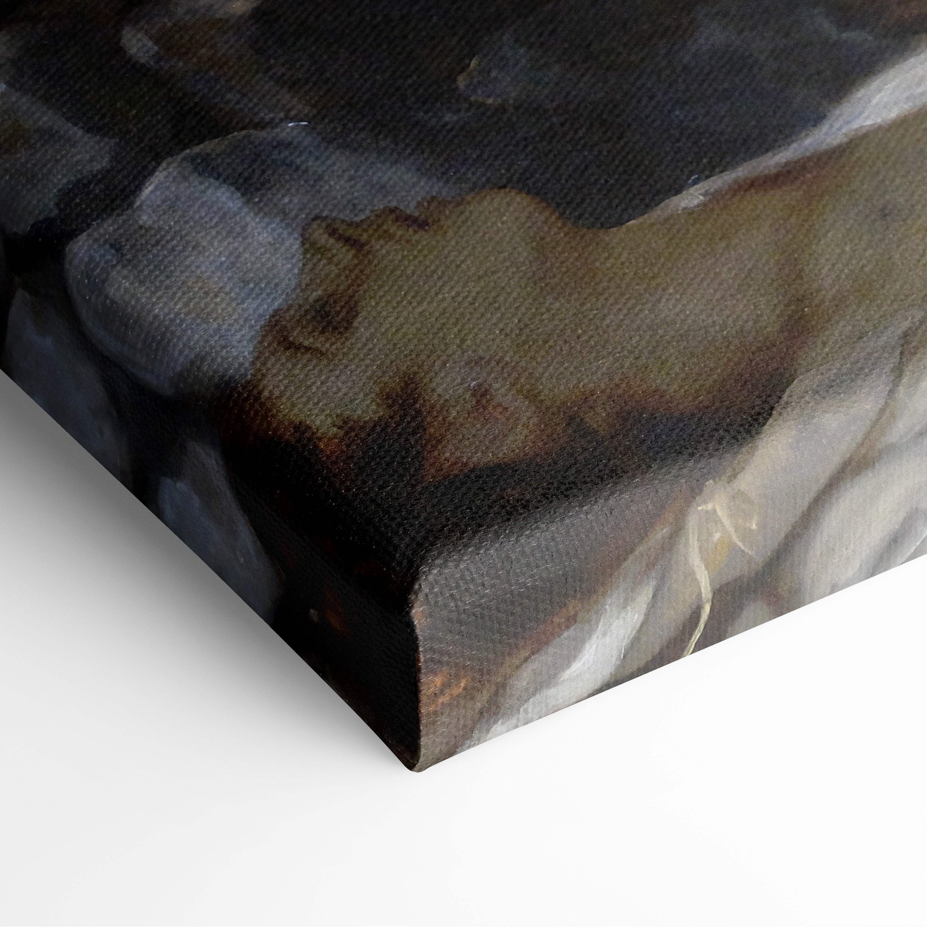Liberty Leading the People abstract canvas print in black beige textured brushstrokes