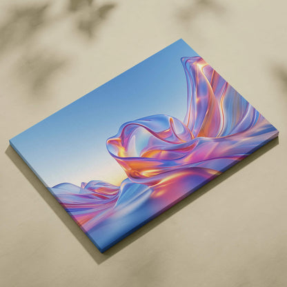 Abstract digital art canvas with vibrant flowing shapes in pink, purple, and blue tones on a soft gradient background.