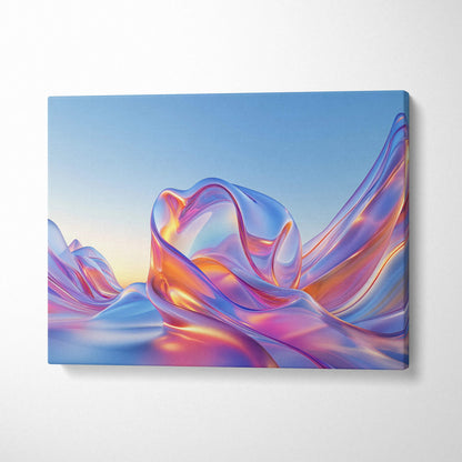 Abstract digital art canvas wall decor featuring smooth, flowing translucent shapes in blue and orange hues.