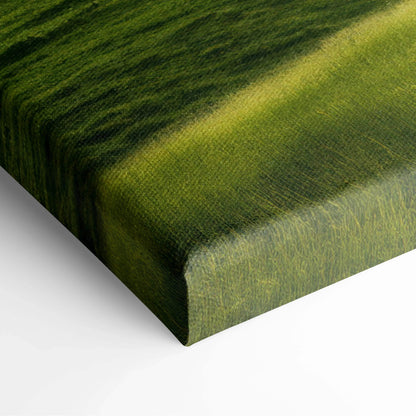 Textured canvas print of heart-shaped tree on green hill landscape