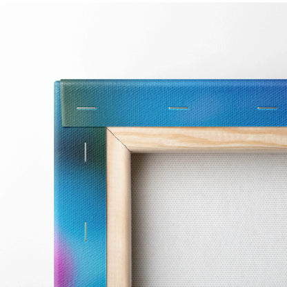 Blue green gradient canvas with stitching in light wood frame