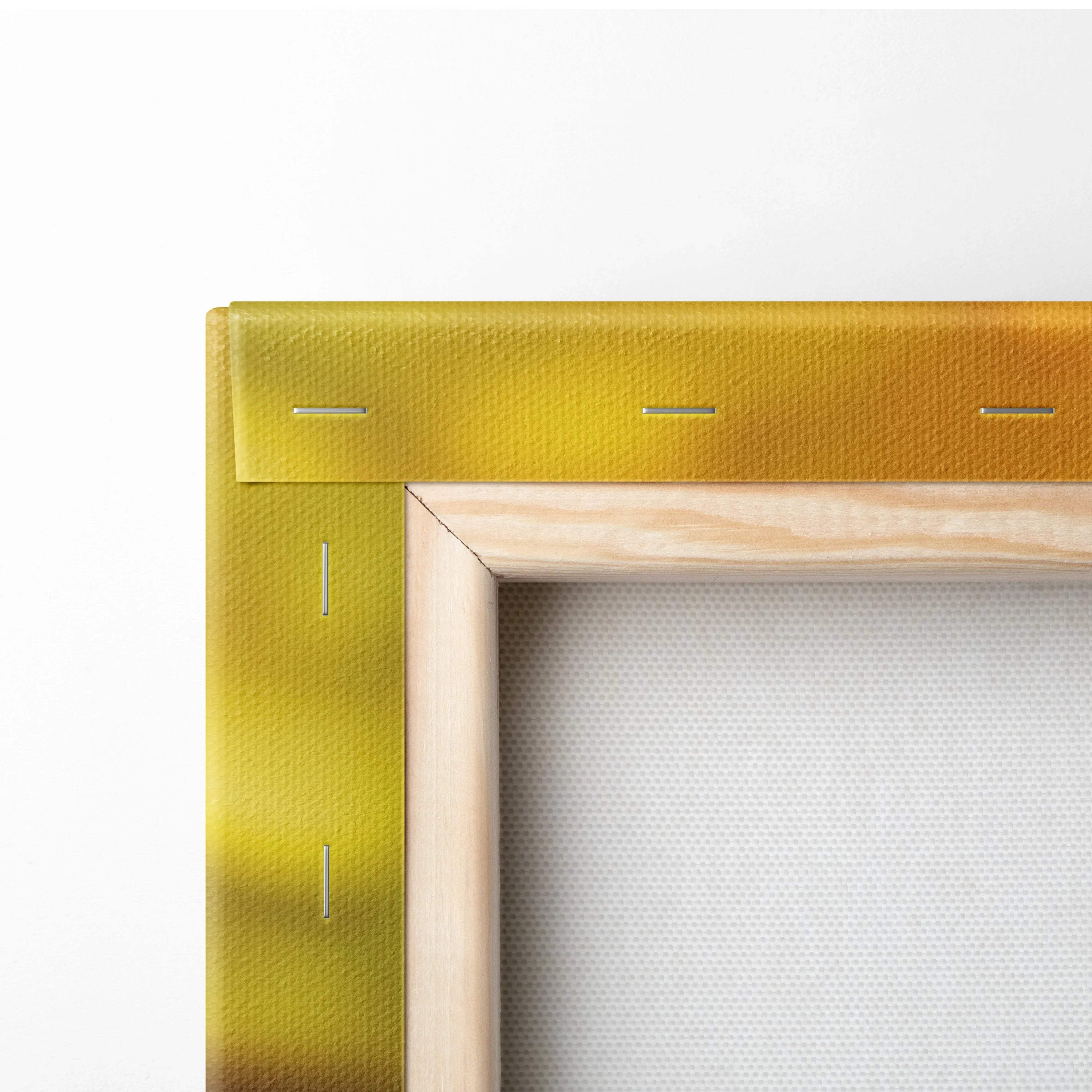 Golden textured canvas frame with stitching, Vibrant Macro Floral Rainbow Droplets