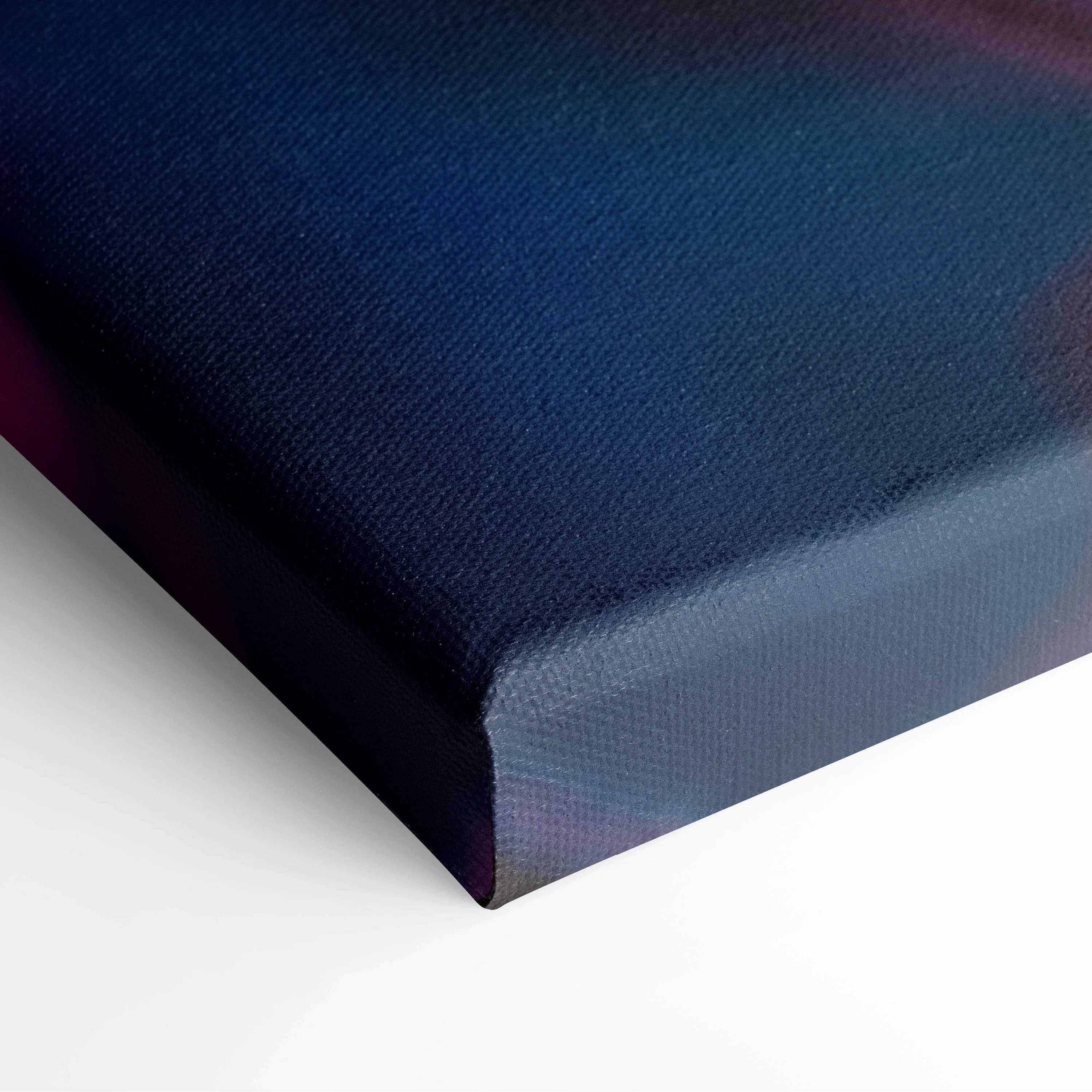 Deep blue visionary illumination canvas print with glowing butterfly, purple-black gradient, textured fabric