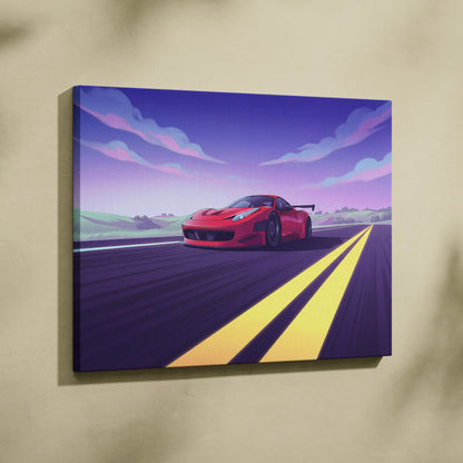Ferrari 458 Italia Inspired Vaporwave Car Canvas - Car Neon Pink Blue Purple Living Room Vaporwave Nostalgic Mood Retro Futurism Wall Art