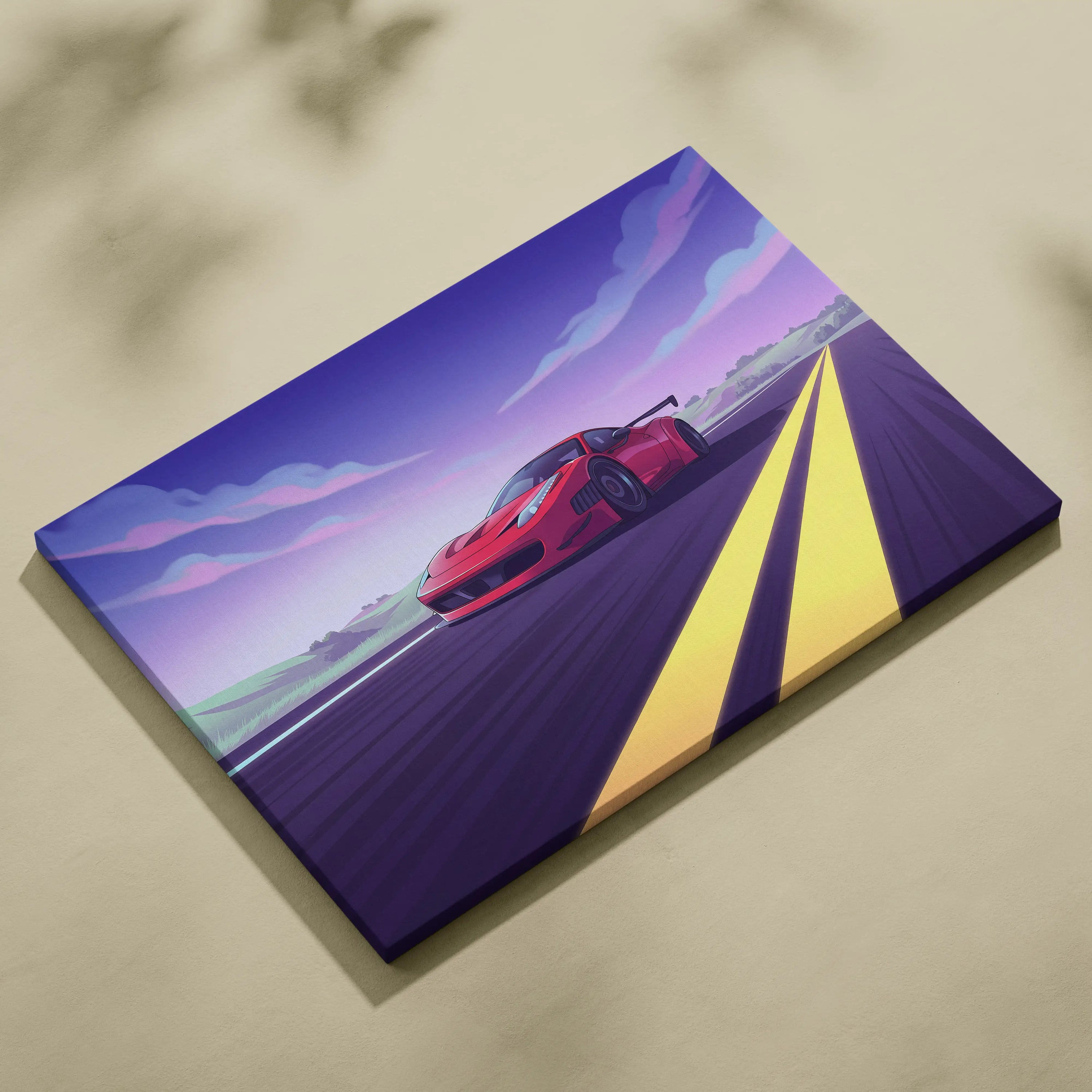 Ferrari 458 Italia Inspired Vaporwave Car Canvas - Car Neon Pink Blue Purple Living Room Vaporwave Nostalgic Mood Retro Futurism Wall Art