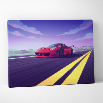 Ferrari 458 Italia Inspired Vaporwave Car Canvas - Car Neon Pink Blue Purple Living Room Vaporwave Nostalgic Mood Retro Futurism Wall Art