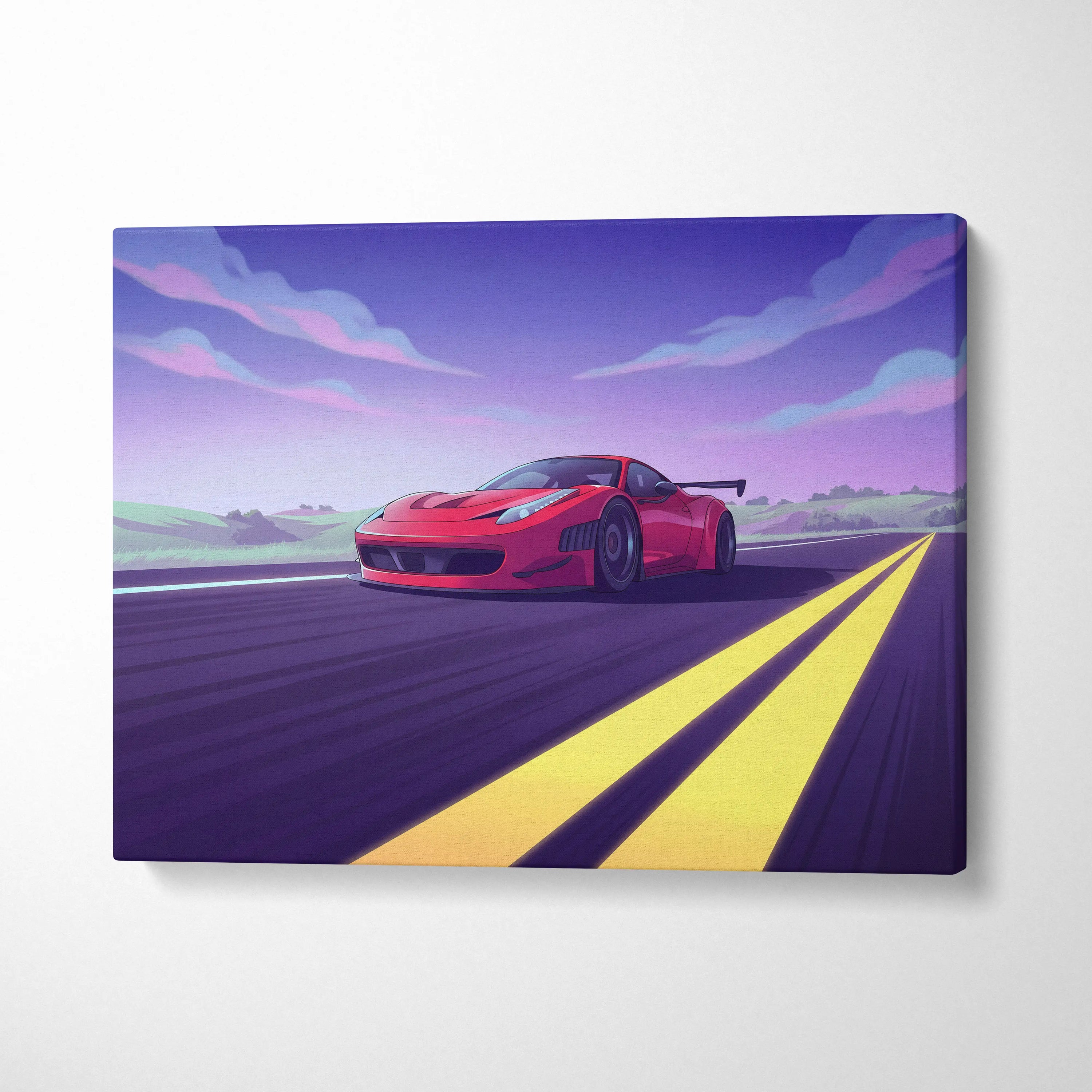 Ferrari 458 Italia Inspired Vaporwave Car Canvas - Car Neon Pink Blue Purple Living Room Vaporwave Nostalgic Mood Retro Futurism Wall Art