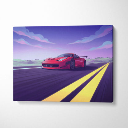Ferrari 458 Italia Inspired Vaporwave Car Canvas - Car Neon Pink Blue Purple Living Room Vaporwave Nostalgic Mood Retro Futurism Wall Art