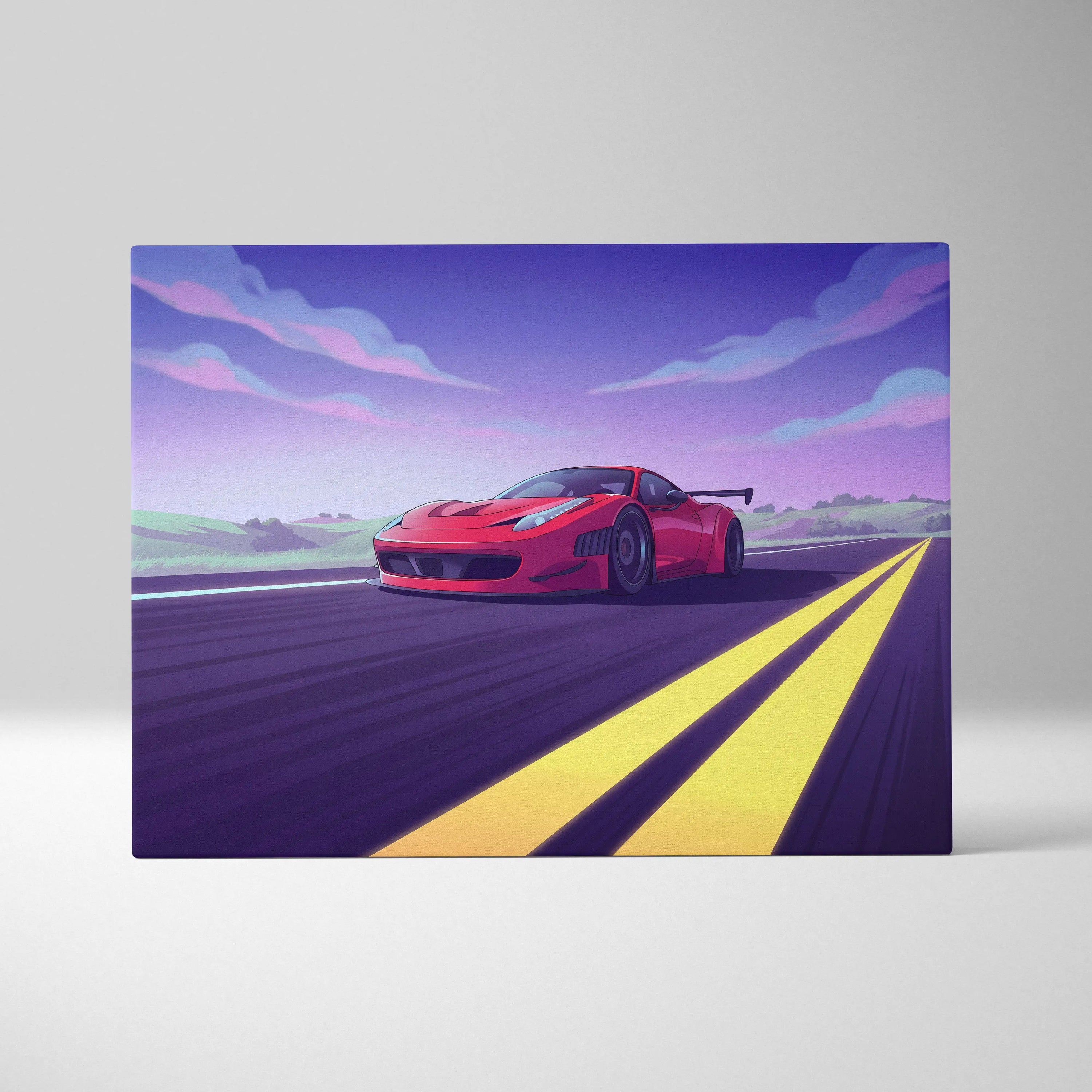 Ferrari 458 Italia Inspired Vaporwave Car Canvas - Car Neon Pink Blue Purple Living Room Vaporwave Nostalgic Mood Retro Futurism Wall Art