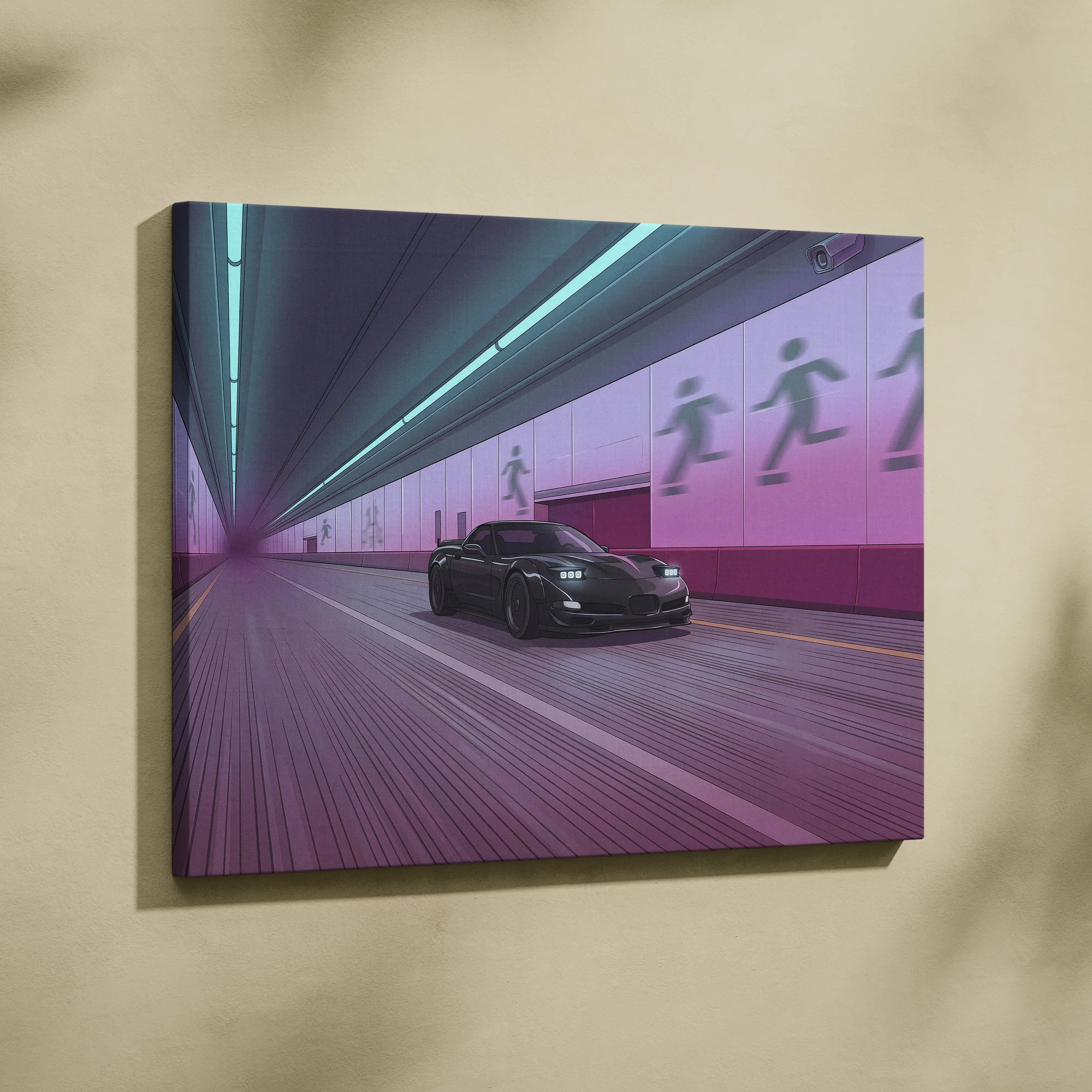 Chevrolet C5 Z06 Corvette Inspired Vaporwave Car Canvas Art - Vaporwave Car Neon Living Room Retro Mood Nostalgic Decor Neon Canvas