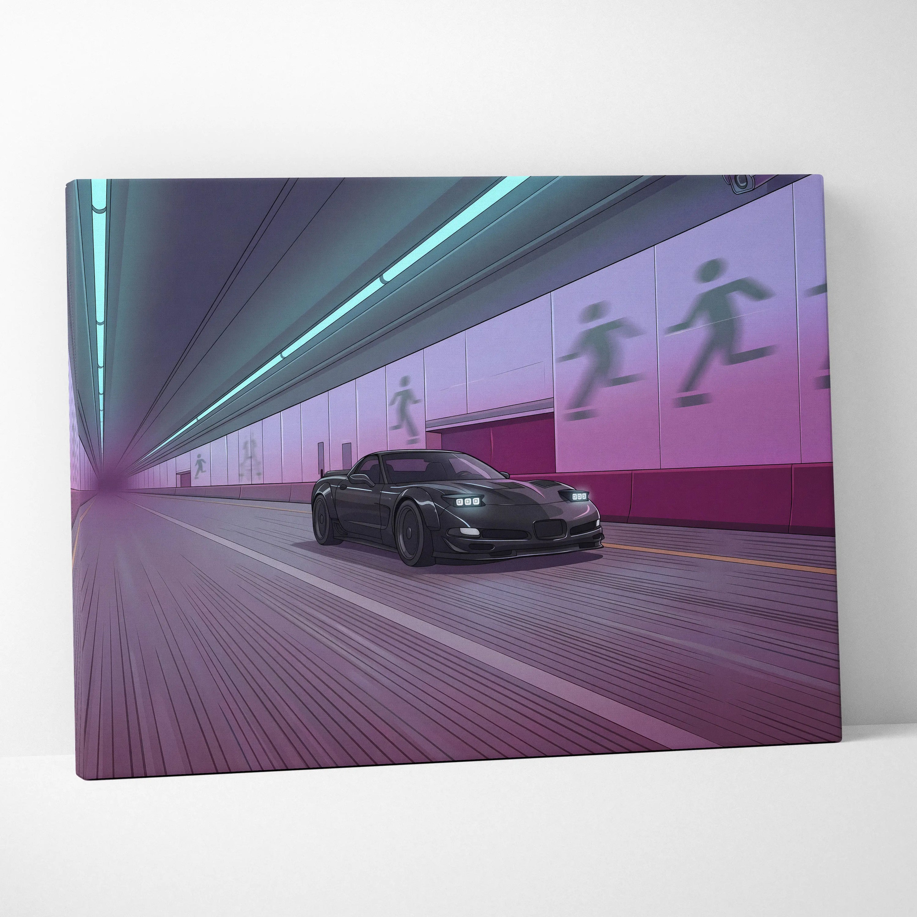 Chevrolet C5 Z06 Corvette Inspired Vaporwave Car Canvas Art - Vaporwave Car Neon Living Room Retro Mood Nostalgic Decor Neon Canvas