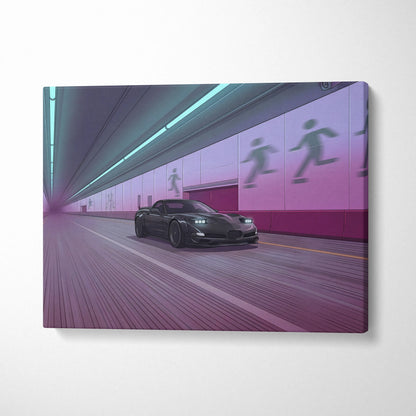 Chevrolet C5 Z06 Corvette Inspired Vaporwave Car Canvas Art - Vaporwave Car Neon Living Room Retro Mood Nostalgic Decor Neon Canvas