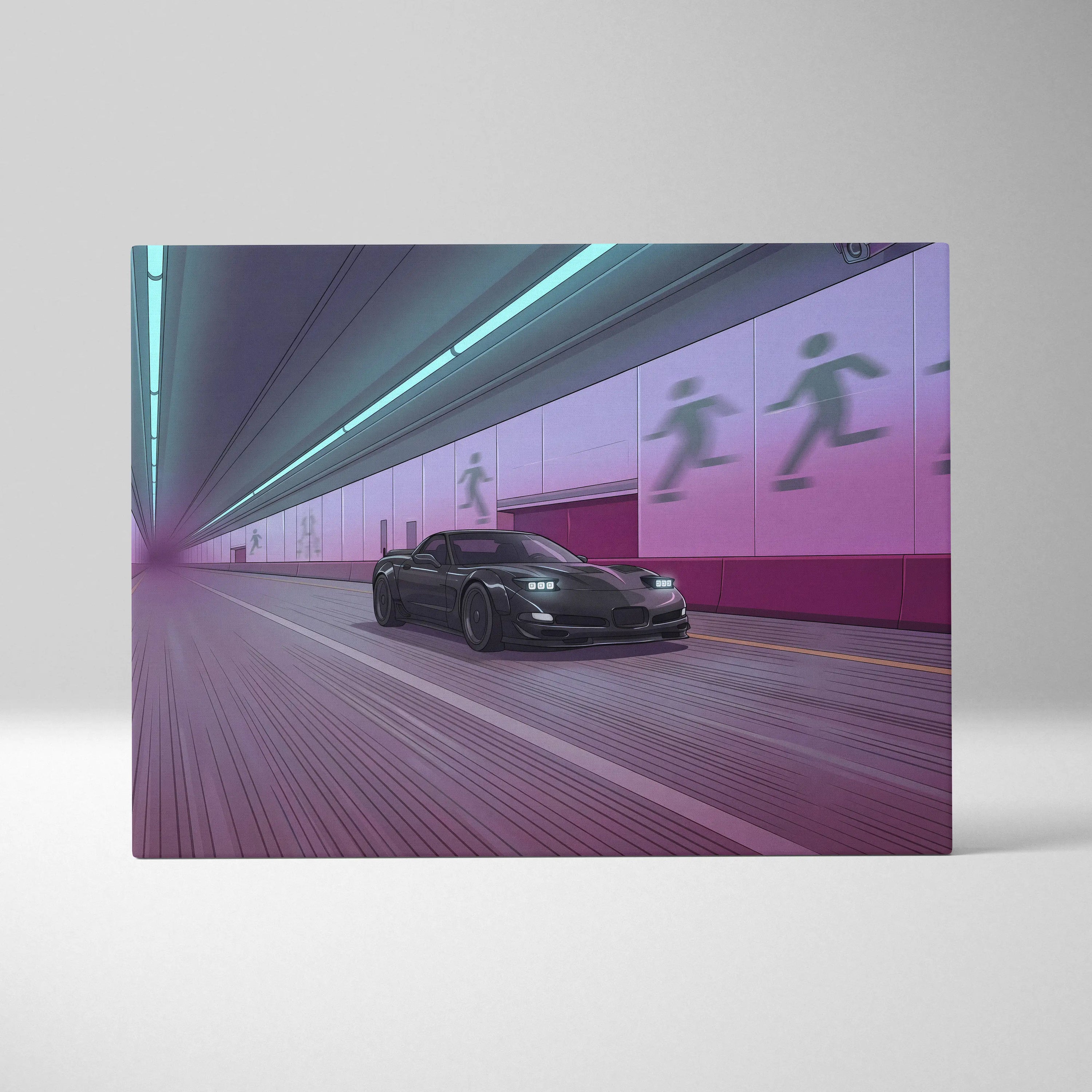 Chevrolet C5 Z06 Corvette Inspired Vaporwave Car Canvas Art - Vaporwave Car Neon Living Room Retro Mood Nostalgic Decor Neon Canvas