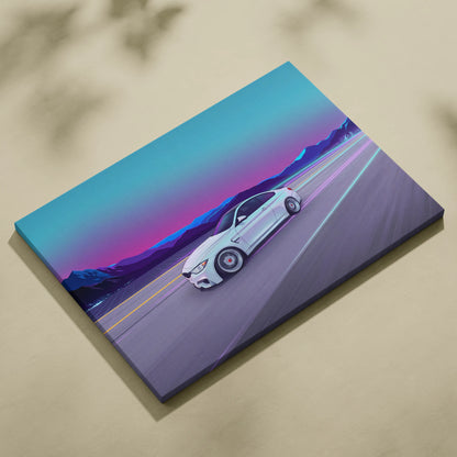 BMW M4 Inspired Vaporwave Car Canvas - Vaporwave Car Neon Pink Blue Living Retro Futurism Nostalgic Mood Neon Decor Wall Art Canvas