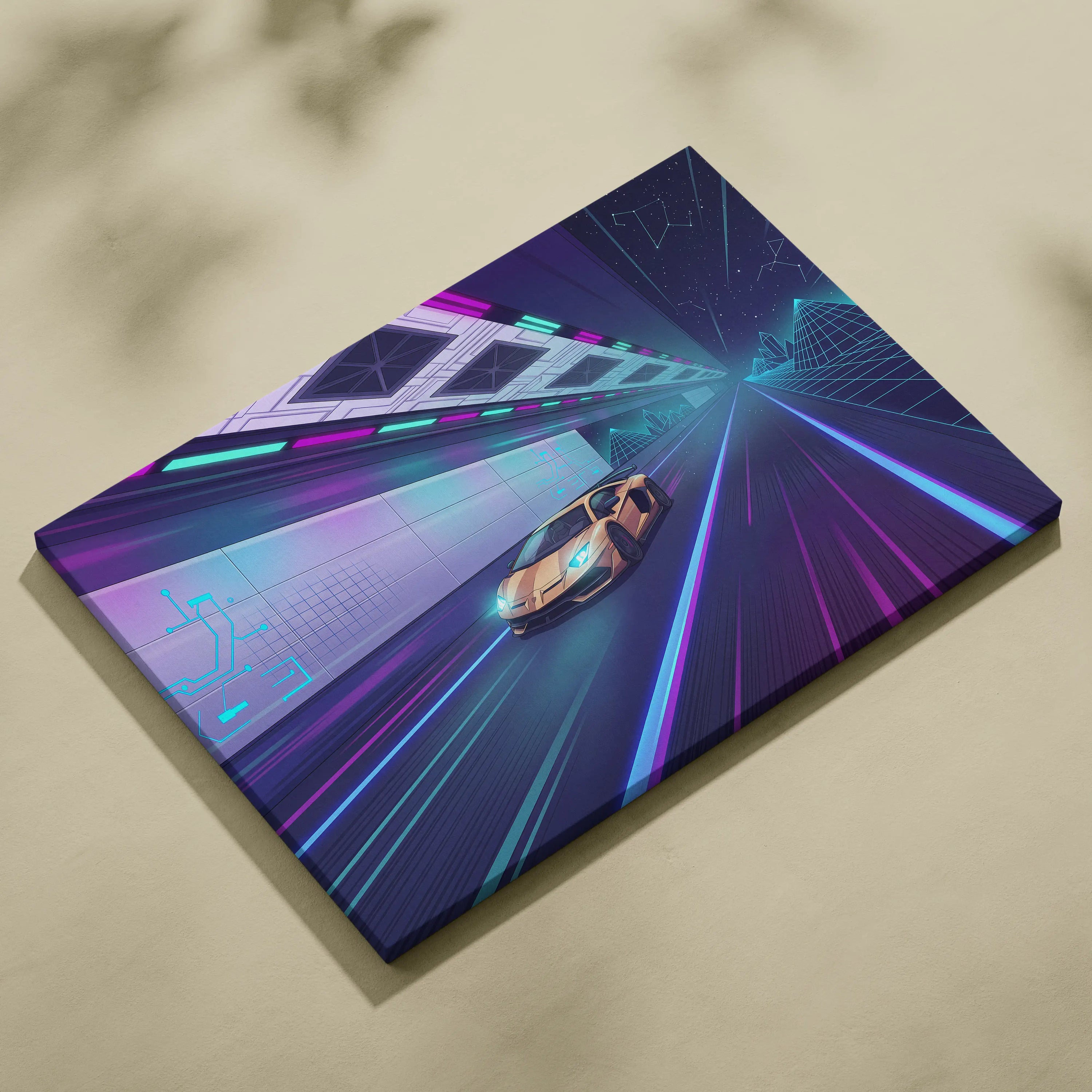 Lamborghini Aventador SVJ Inspired Vaporwave Car Canvas - Car Neon Pink Turquoise Living Room Vaporwave Nostalgic Energy Retrofuturist Wall Art Canvas