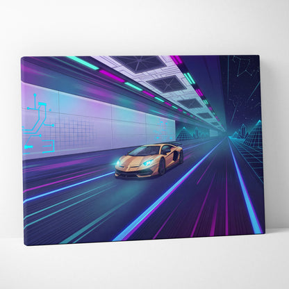 Lamborghini Aventador SVJ Inspired Vaporwave Car Canvas - Car Neon Pink Turquoise Living Room Vaporwave Nostalgic Energy Retrofuturist Wall Art Canvas