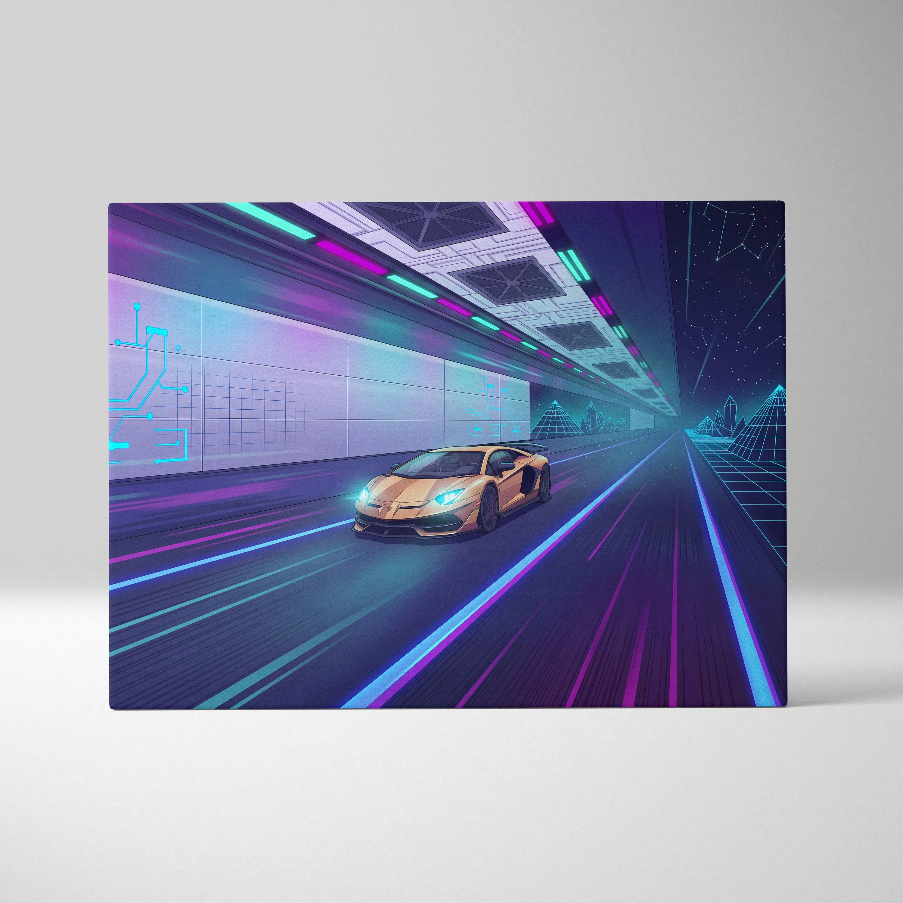 Lamborghini Aventador SVJ Inspired Vaporwave Car Canvas - Car Neon Pink Turquoise Living Room Vaporwave Nostalgic Energy Retrofuturist Wall Art Canvas