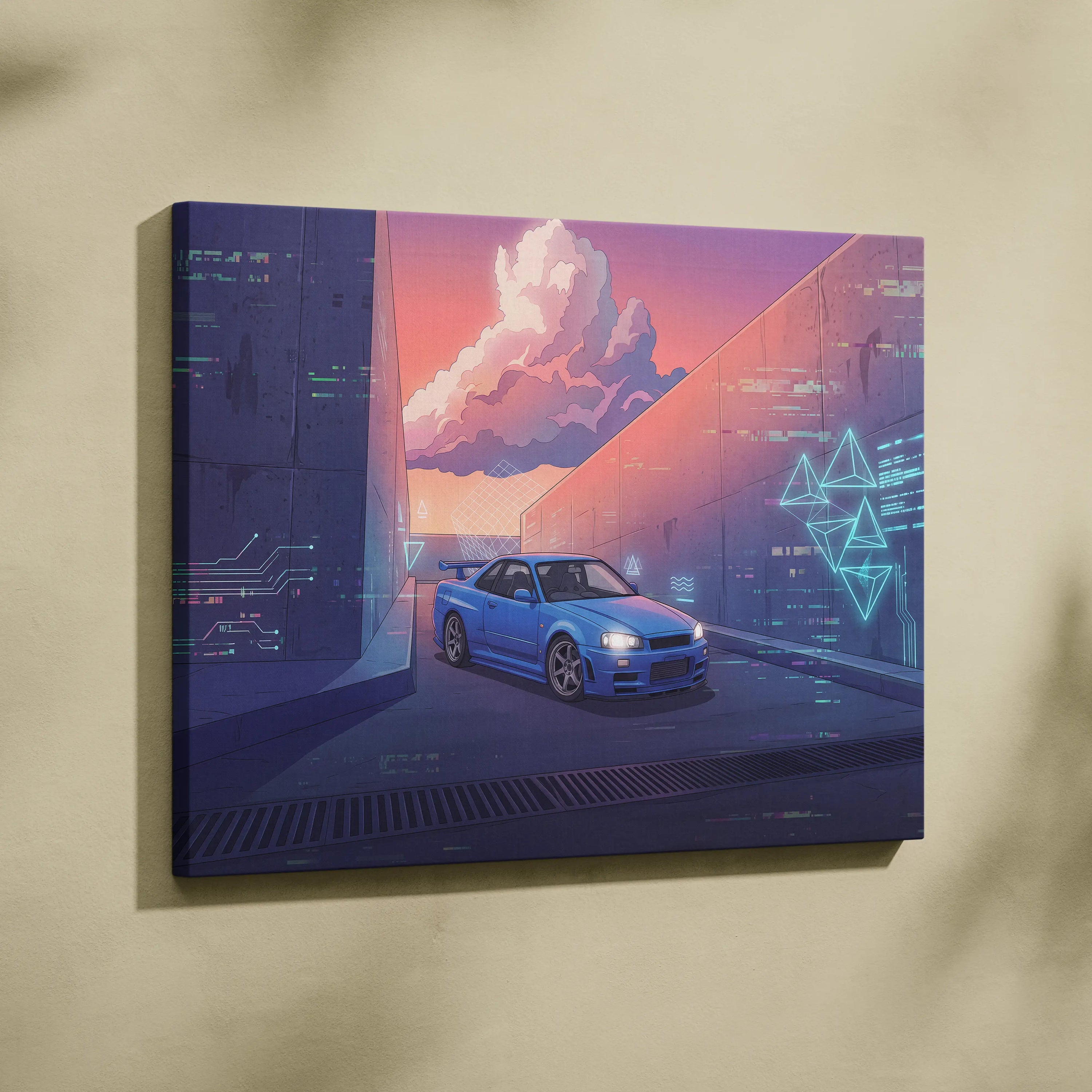 Vaporwave Neon Car Canvas Art - Car Artwork Neon Pink Purple Blue For Living Room Vaporwave Style Mood Nostalgic Canvas