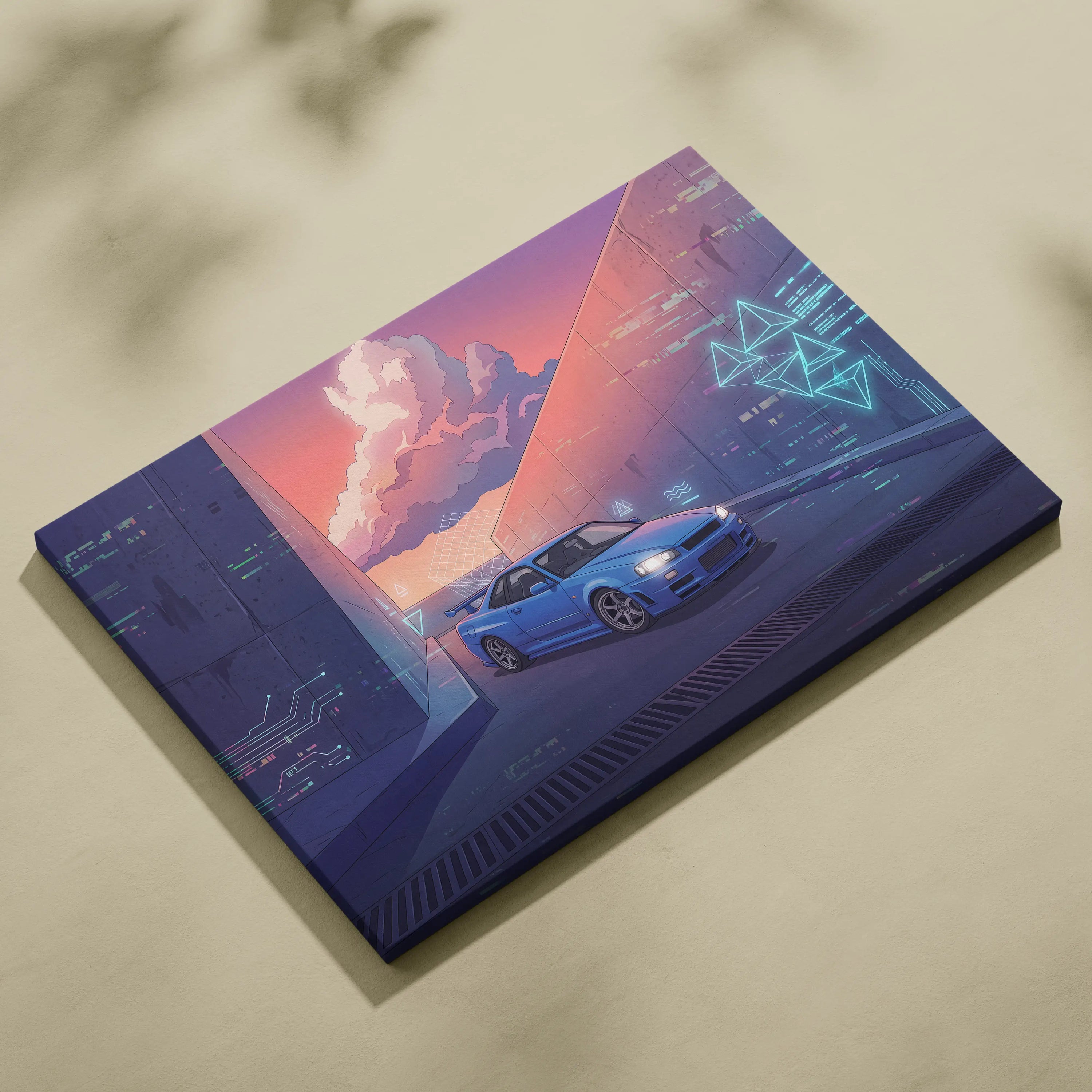 Vaporwave Neon Car Canvas Art - Car Artwork Neon Pink Purple Blue For Living Room Vaporwave Style Mood Nostalgic Canvas