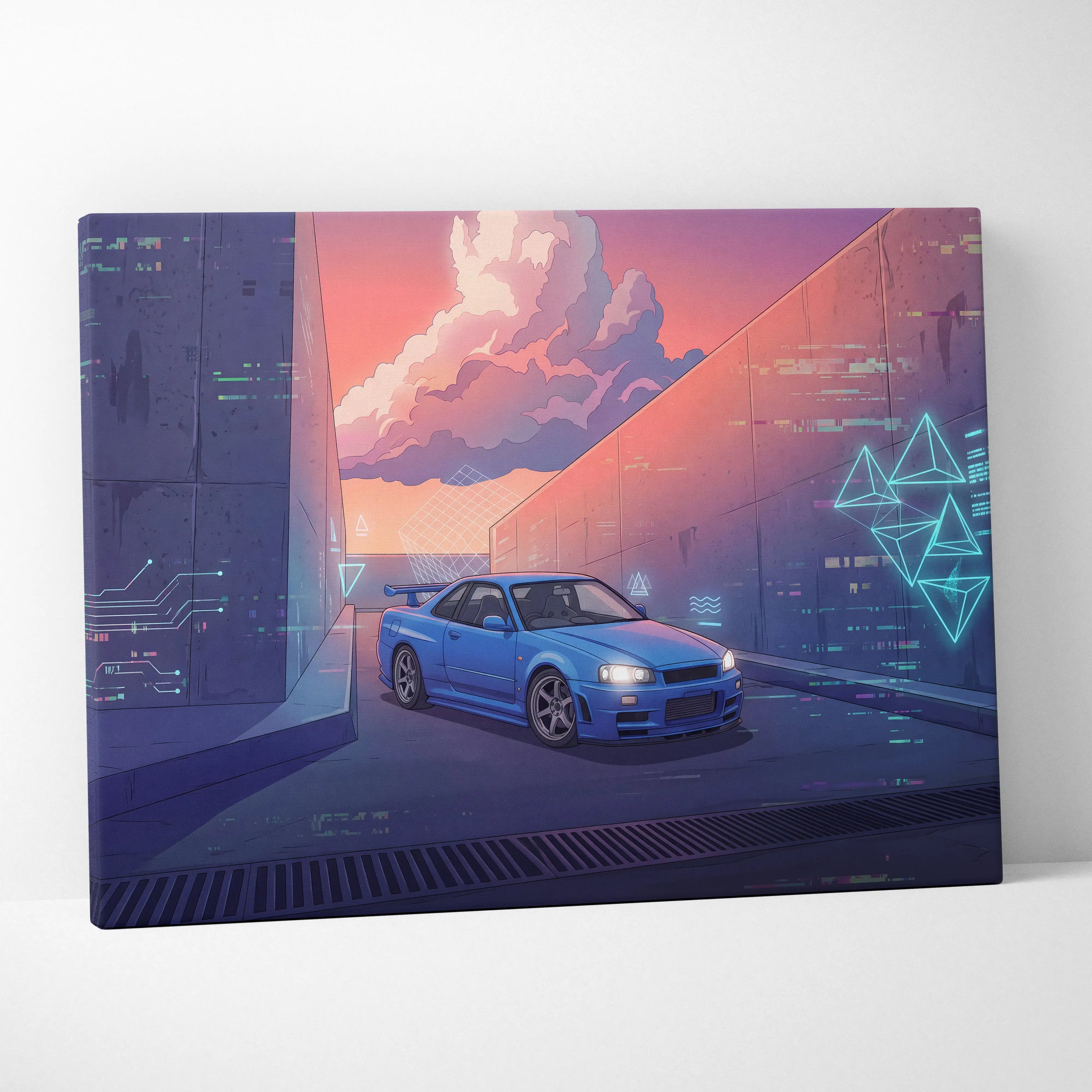 Vaporwave Neon Car Canvas Art - Car Artwork Neon Pink Purple Blue For Living Room Vaporwave Style Mood Nostalgic Canvas