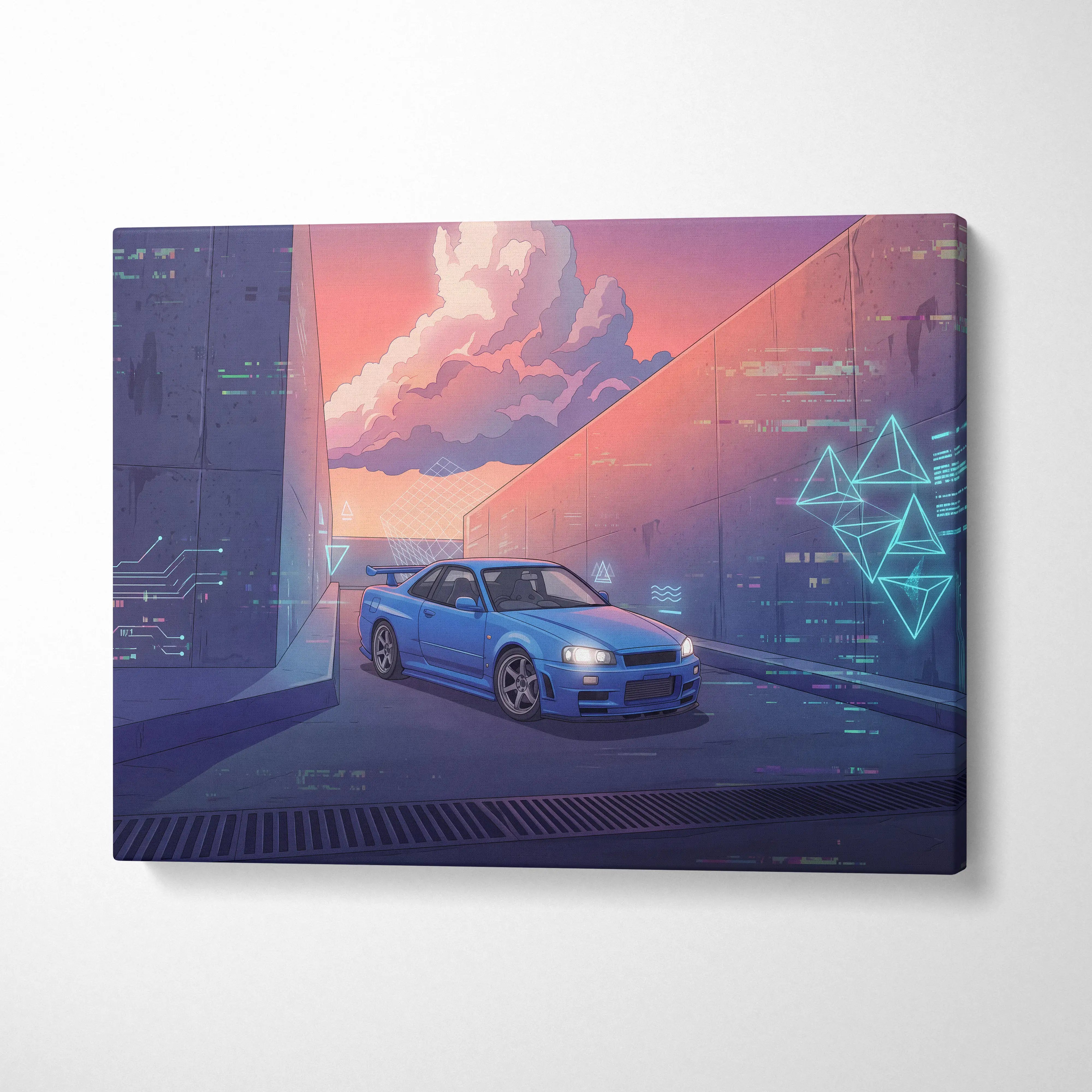 Vaporwave Neon Car Canvas Art - Car Artwork Neon Pink Purple Blue For Living Room Vaporwave Style Mood Nostalgic Canvas