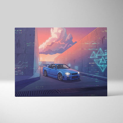 Vaporwave Neon Car Canvas Art - Car Artwork Neon Pink Purple Blue For Living Room Vaporwave Style Mood Nostalgic Canvas