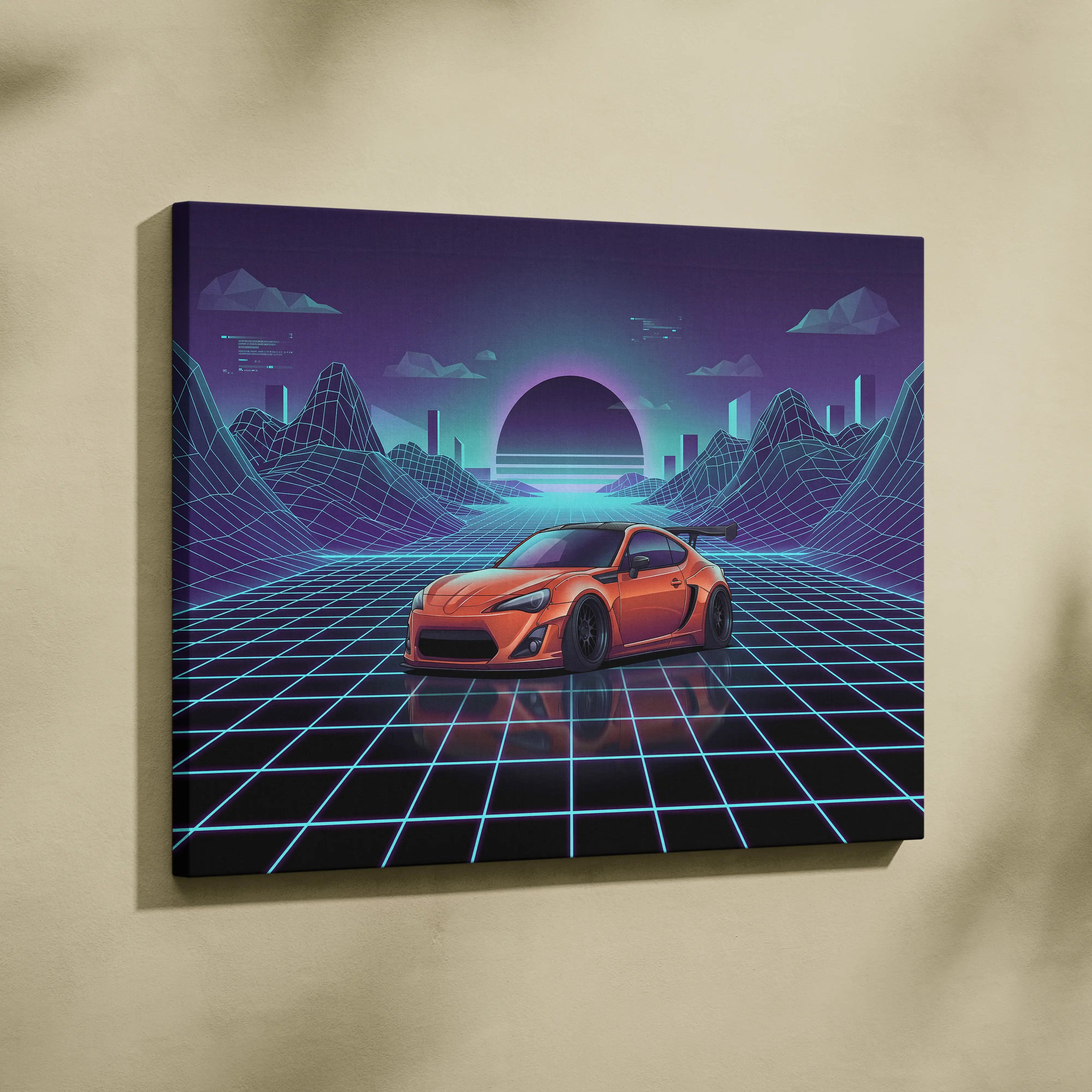 Toyota FT86 Widebody Inspired Neon Vaporwave Cityscape Canvas - Car Art Neon Pink Teal For Living Room Vaporwave Mood